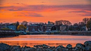 a beautiful sunset view of the downtown